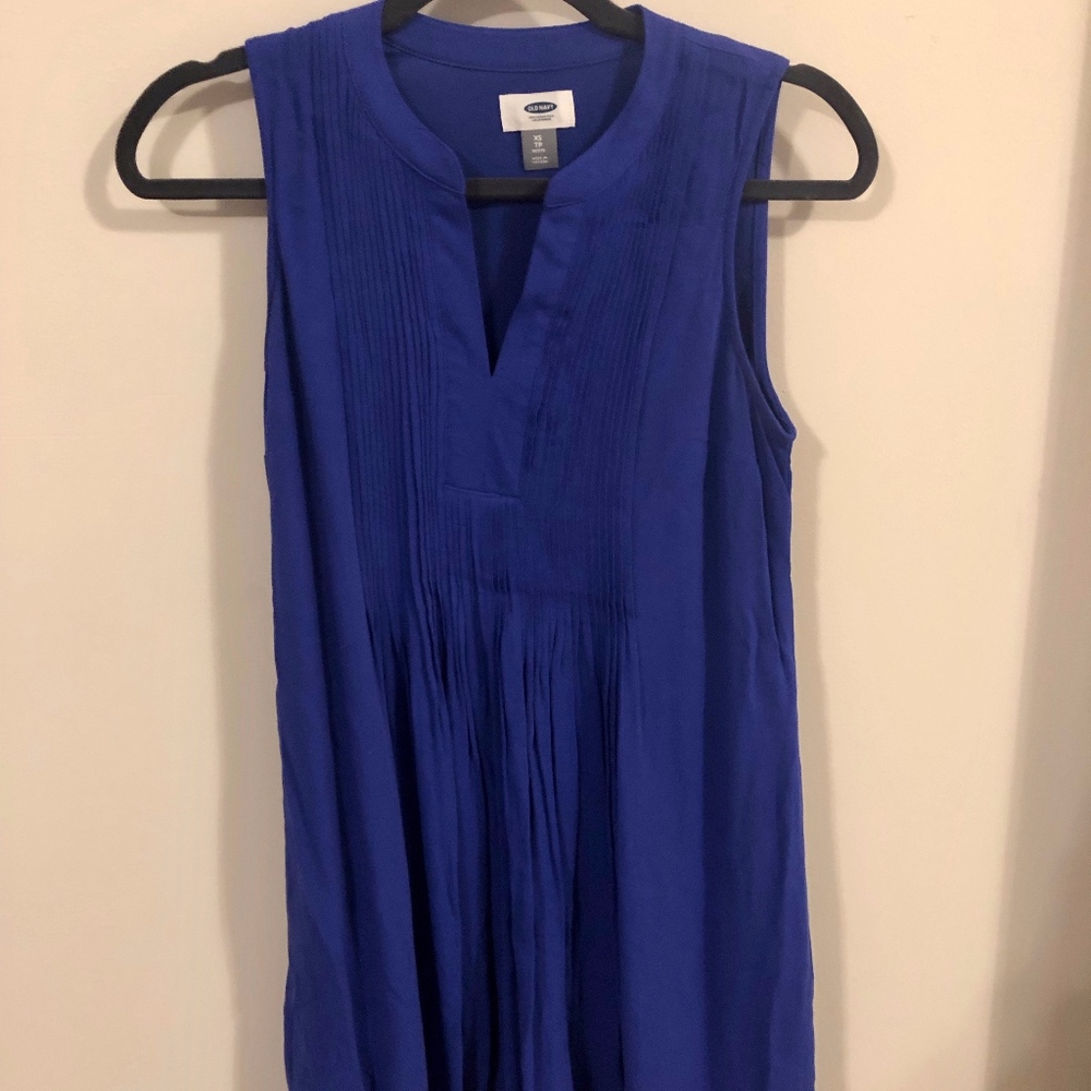 Sleeveless Pintuck Royal Blue Dress